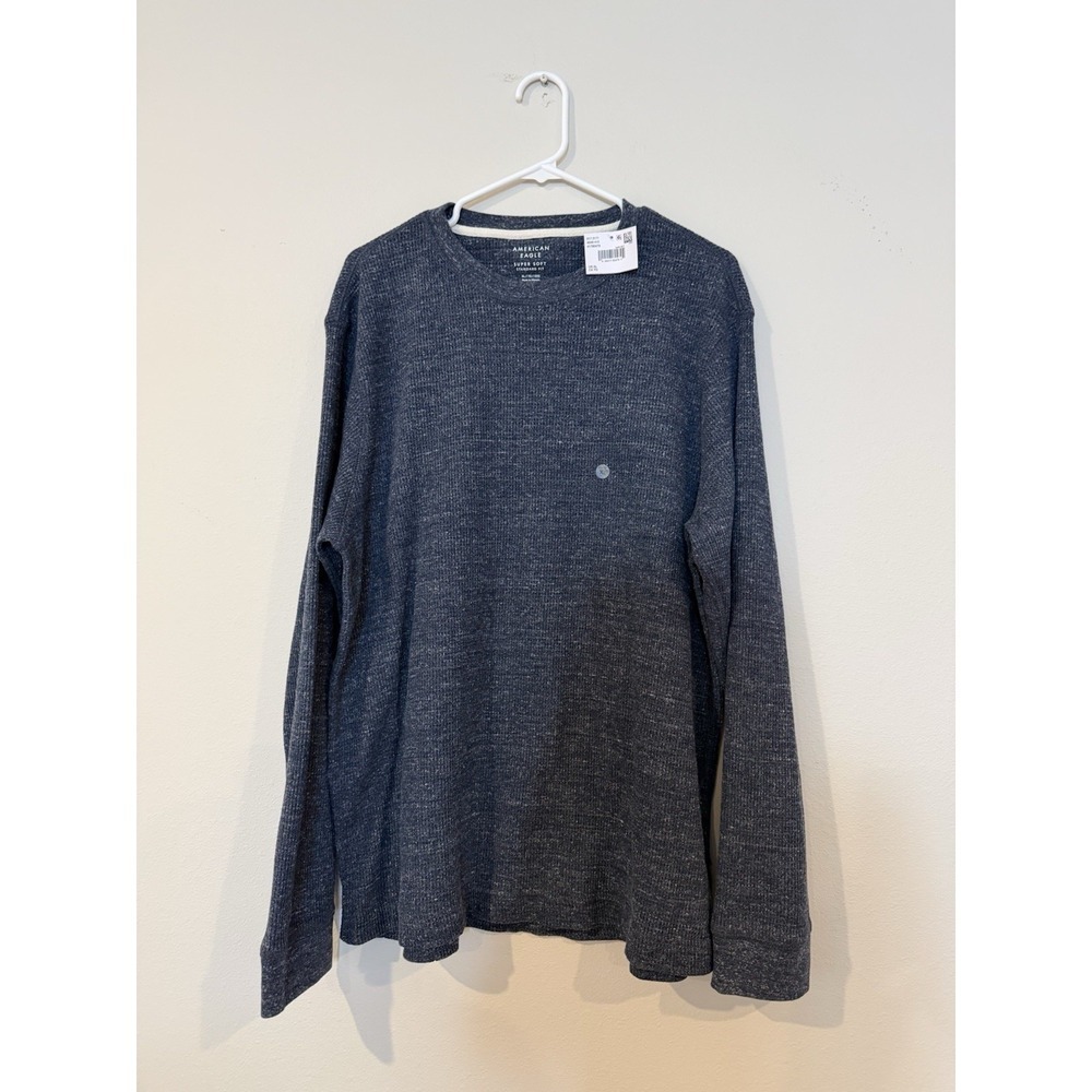 NWT American Eagle Men's Waffle Long Sleeve Blue Shirt Size Xl